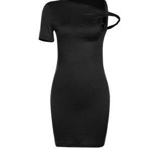 Asymmetrical Twist Bodycon Mini Dress - Y2K Aesthetic Cute Dress for Trendy Outfits