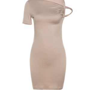 Asymmetrical Twist Bodycon Mini Dress - Y2K Aesthetic Cute Dress for Trendy Outfits