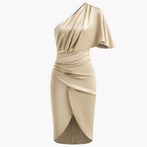 Asymmetrical Zipper Pleated Dress in Y2K Style for Trendy Coquette Aesthetic Looks