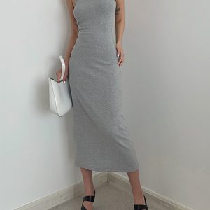 Aura Open Back Knit Midi Dress - Y2K Aesthetic Fashion for Effortless Style and Comfort