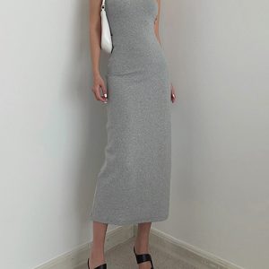 Aura Open Back Knit Midi Dress - Y2K Aesthetic Fashion for Effortless Style and Comfort