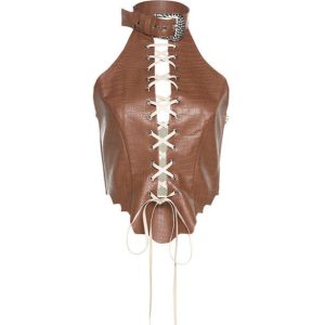 Ayda Y2K Faux Leather Halter Top - Edgy Grunge Style for Aesthetic Outfits