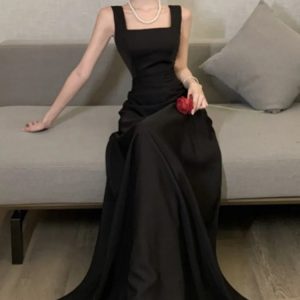 Backless A-Line Evening Dress for Women - Sleeveless Solid Long Party Dress for Spring/Summer