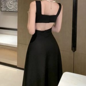 Backless A-Line Evening Dress for Women - Sleeveless Solid Long Party Dress for Spring/Summer