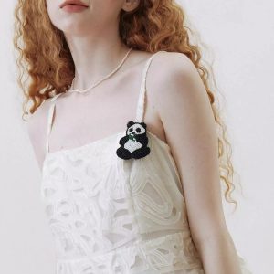 Bead Embroidered Panda Brooch - Cute Y2K Aesthetic Accessories for Unique Outfits