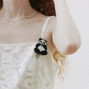 Bead Embroidered Panda Brooch - Cute Y2K Aesthetic Accessories for Unique Outfits