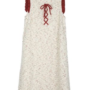 Beige Floral Wool Vest Dress - Y2K Aesthetic Layering Piece for Chic Coquette Style