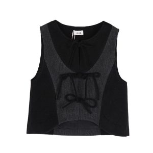 Bicolor Ribbon Knit Vest - Y2K Aesthetic Layering Essential for Coquette and Grunge Styles