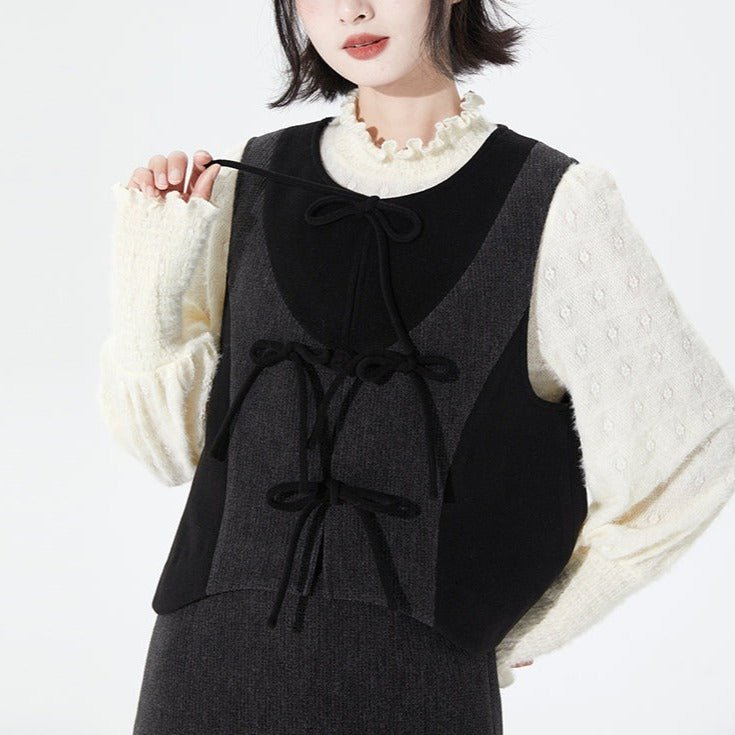 Bicolor Ribbon Knit Vest - Y2K Aesthetic Layering Essential for Coquette and Grunge Styles