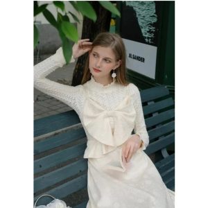 Big Ribbon Camisole Dress with High Neck Lace Top - Y2K Fashion Aesthetic Outfit