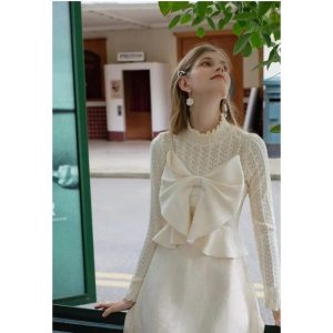 Big Ribbon Camisole Dress with High Neck Lace Top - Y2K Fashion Aesthetic Outfit