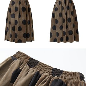 Birch Brown Polka Dot Velvet Cargo Skirt - Y2K Aesthetic Coquette Style Fashion