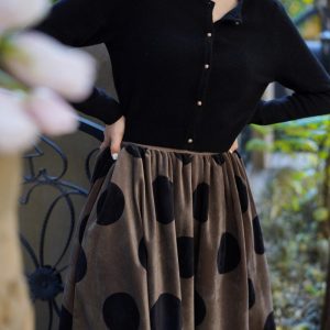 Birch Brown Polka Dot Velvet Cargo Skirt - Y2K Aesthetic Coquette Style Fashion