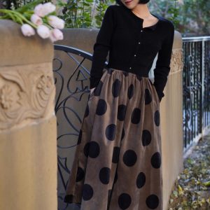 Birch Brown Polka Dot Velvet Cargo Skirt - Y2K Aesthetic Coquette Style Fashion