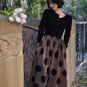 Birch Brown Polka Dot Velvet Cargo Skirt - Y2K Aesthetic Coquette Style Fashion