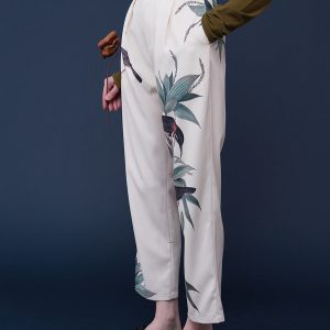 Bird-and-Flower Print Cargo Pants with Playful Birds in a Cozy Tree Aesthetic