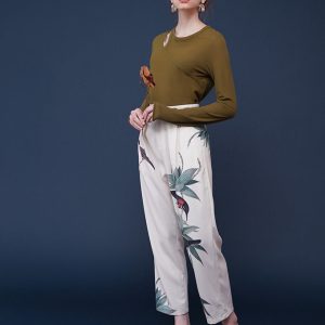 Bird-and-Flower Print Cargo Pants with Playful Birds in a Cozy Tree Aesthetic