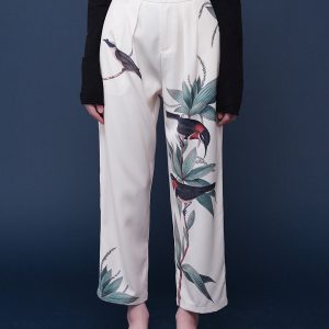 Bird-and-Flower Print Cargo Pants with Playful Birds in a Cozy Tree Aesthetic