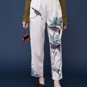 Bird-and-Flower Print Cargo Pants with Playful Birds in a Cozy Tree Aesthetic