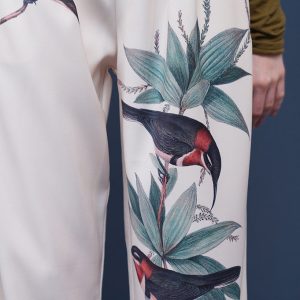 Bird-and-Flower Print Cargo Pants with Playful Birds in a Cozy Tree Aesthetic