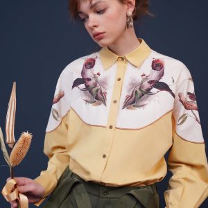 Bird and Tree Trunk Painting Blouse - Y2K Aesthetic Cute Top for Unique Style