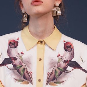 Bird and Tree Trunk Painting Blouse - Y2K Aesthetic Cute Top for Unique Style