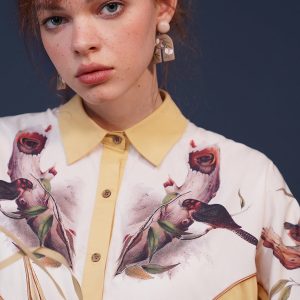 Bird and Tree Trunk Painting Blouse - Y2K Aesthetic Cute Top for Unique Style