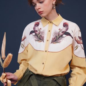 Bird and Tree Trunk Painting Blouse - Y2K Aesthetic Cute Top for Unique Style