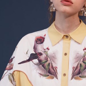 Bird and Tree Trunk Painting Blouse - Y2K Aesthetic Cute Top for Unique Style