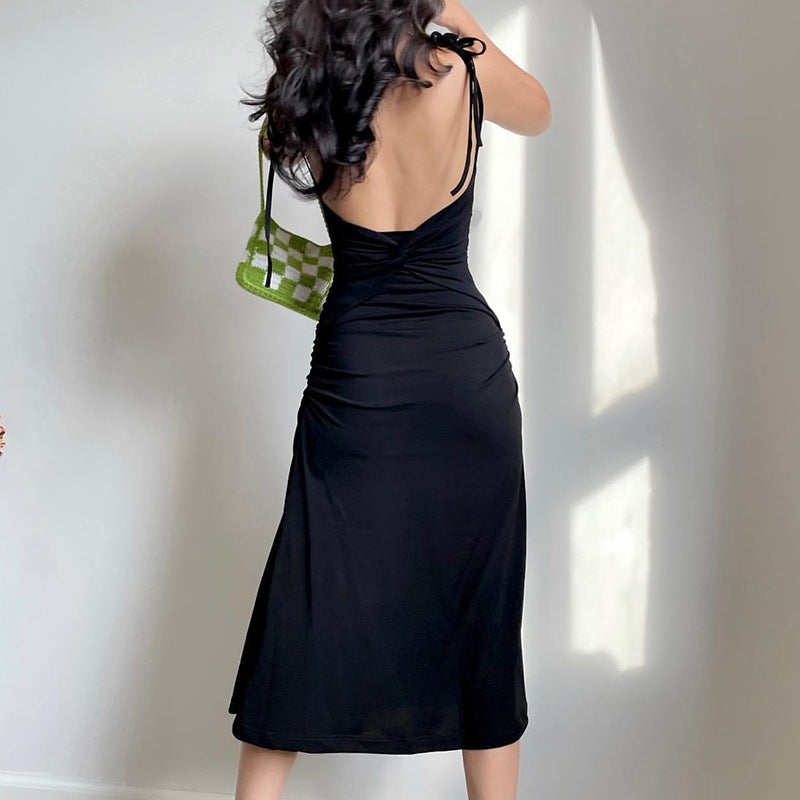 Black Sexy Halter Strap Dress - Y2K Aesthetic Chic for Night Out or Date Night