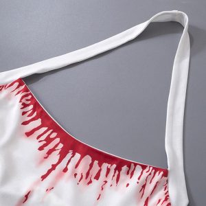 Blood On Hands Y2K Aesthetic Halter Dress for Spooky Grunge Style Enthusiasts