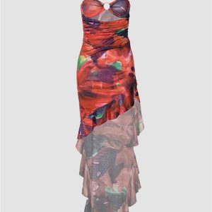 Bloomlisle Y2K High Slit Bandeau Dress - Chic Coquette Aesthetic for Trendy Outfits