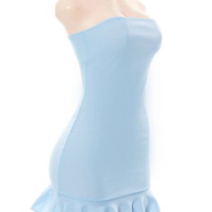 Blue Ruffle Bodycon Dress for Women - Off Shoulder, Sleeveless, Backless Holiday Style