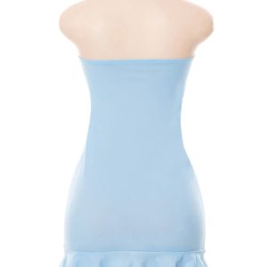 Blue Ruffle Bodycon Dress for Women - Off Shoulder, Sleeveless, Backless Holiday Style