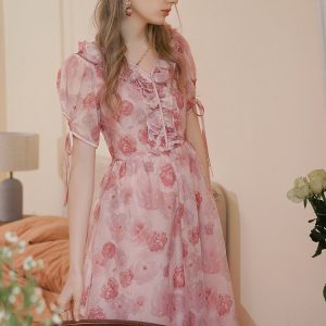 Blurred Roses Ball Dress: Elegant Y2K Aesthetic for Enchanting Evening Events