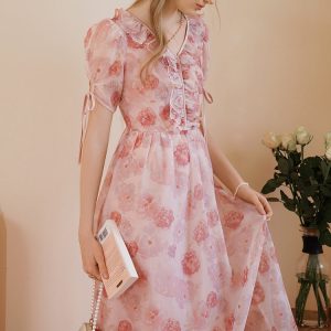 Blurred Roses Ball Dress: Elegant Y2K Aesthetic for Enchanting Evening Events