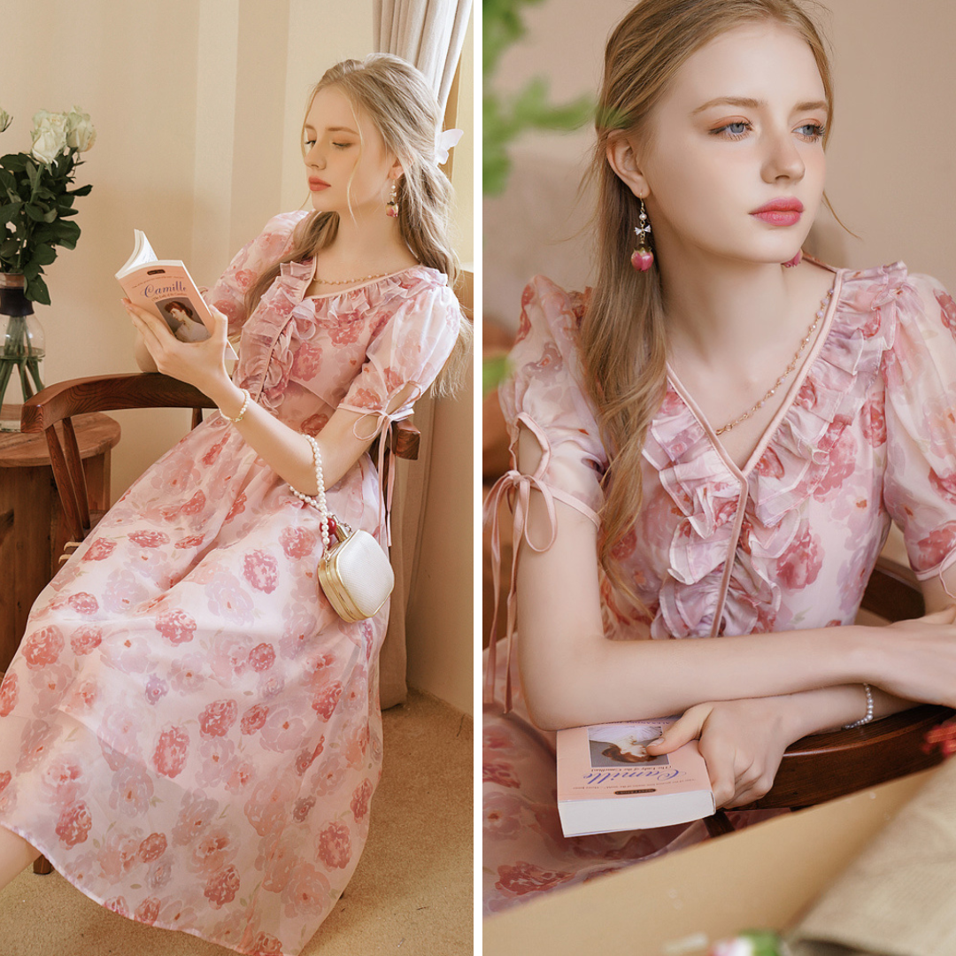 Blurred Roses Ball Dress: Elegant Y2K Aesthetic for Enchanting Evening Events