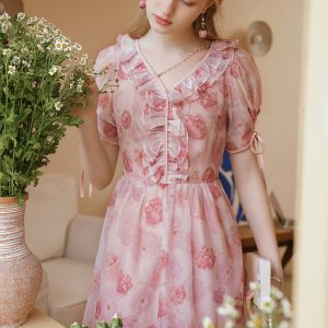 Blurred Roses Ball Dress: Elegant Y2K Aesthetic for Enchanting Evening Events