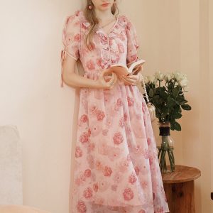 Blurred Roses Ball Dress: Elegant Y2K Aesthetic for Enchanting Evening Events