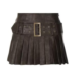 Blythe Y2K Faux Leather Pleated Mini Skirt for Grunge and Coquette Aesthetic Outfits