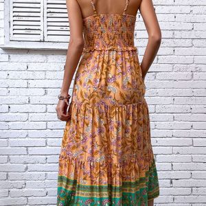 Bohemian Floral Print Suspender Dress for Women - Casual Y2K Aesthetic Holiday Style