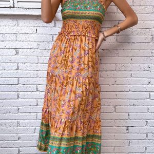 Bohemian Floral Print Suspender Dress for Women - Casual Y2K Aesthetic Holiday Style