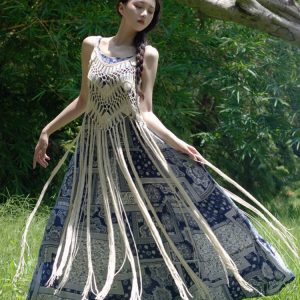 Bohemian Seaside Vacation Sling Dress - Y2K Aesthetic Blue Apricot Summer Dress for Women