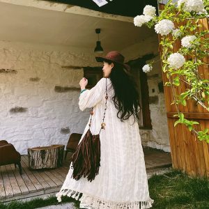 Bohemian Tassel Blouse Dress with Sun Protection - Y2K Aesthetic Fashion Essential