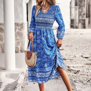 Bohemian V-Neck Dress for Women - Casual Resort Style with Y2K Aesthetic Charm