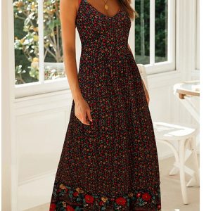 Bohemian V Neck Floral Maxi Dress - Y2K Aesthetic Boho Style for Effortless Elegance