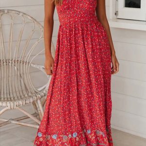 Bohemian V Neck Floral Maxi Dress - Y2K Aesthetic Boho Style for Effortless Elegance