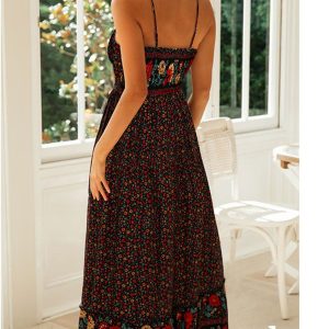 Bohemian V Neck Floral Maxi Dress - Y2K Aesthetic Boho Style for Effortless Elegance