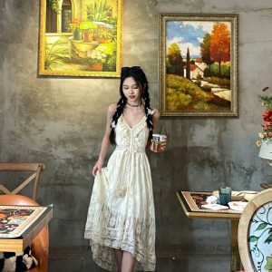 Bohemian Vintage Lace Slip Dress - Y2K Aesthetic Travel Dress for Effortless Style