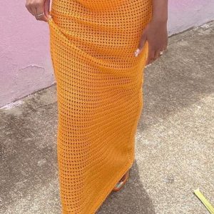 Boho Aesthetic Knitted Maxi Skirt for Effortless Y2K Style and Cozy Vibes